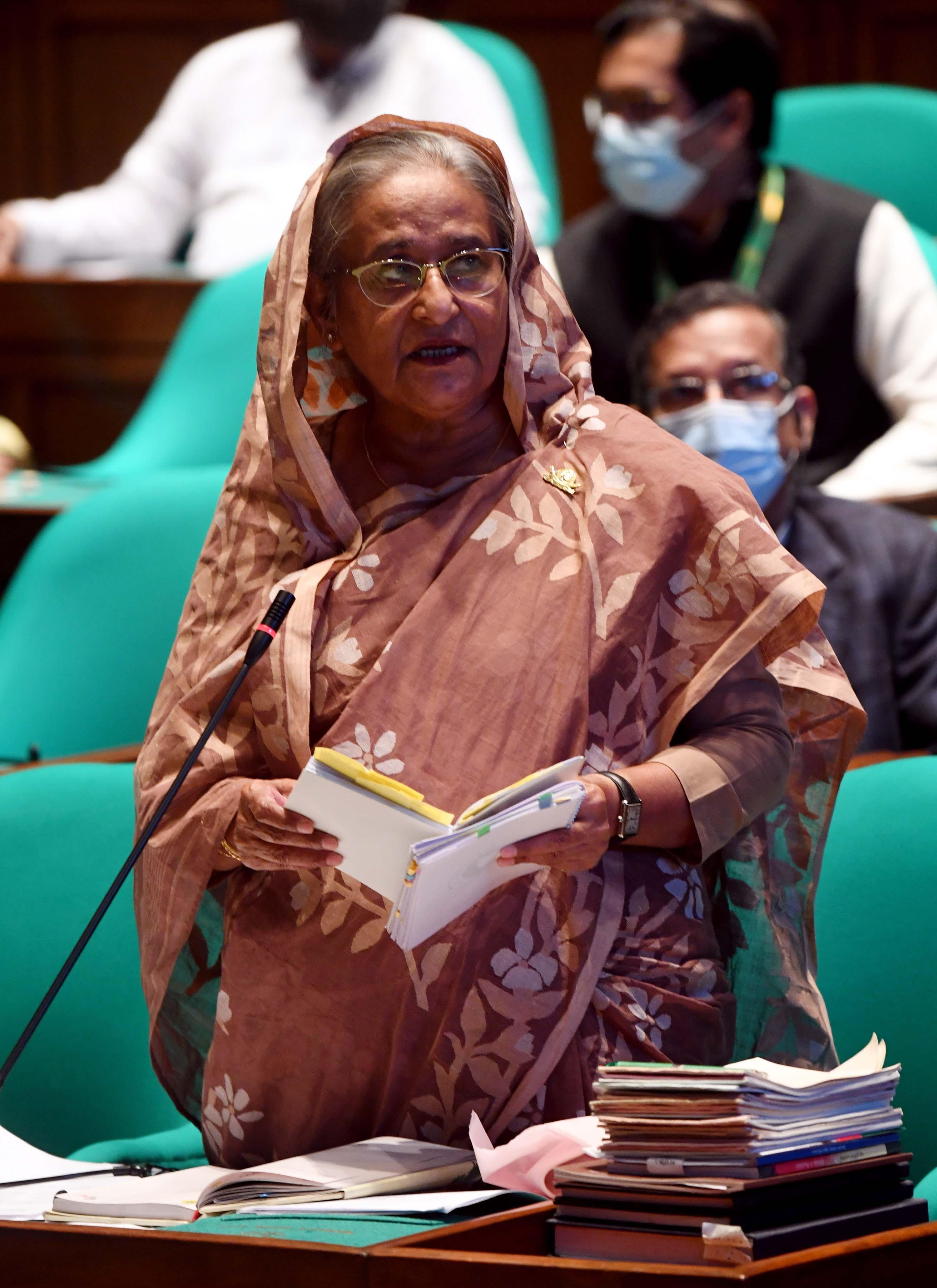 Sheikh Hasina addressing parliament during the Mujib Year observance