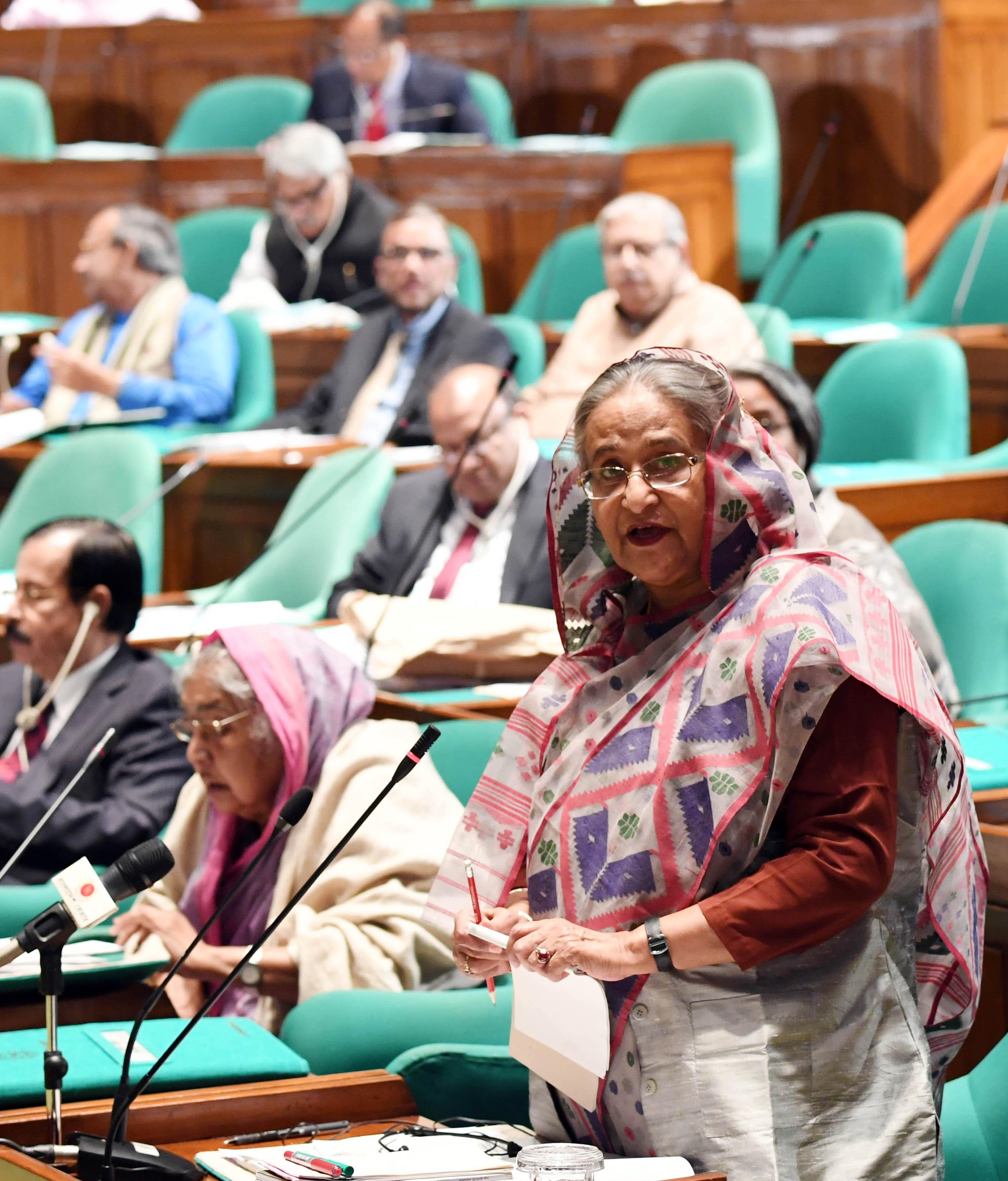 Sheikh Hasina delivering a speech in the Jatiya Sangsad, Dhaka